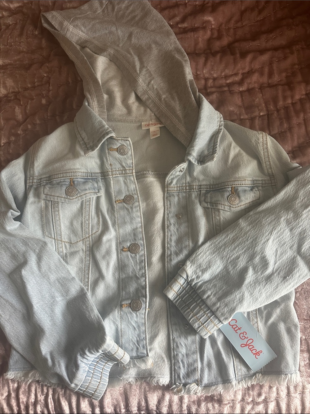 Cat & Jack Light Wash Denim Jacket with Gray Hood